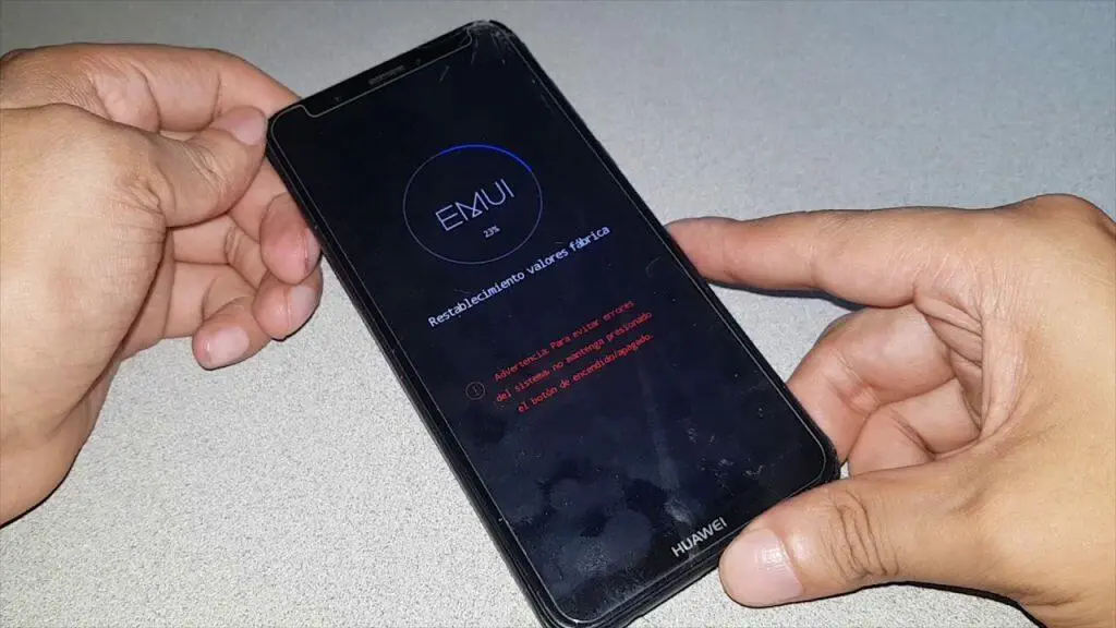Pantalla de restablecimiento de fábrica del Huawei Y5 2018 que muestra