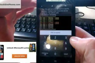 Desbloquear un Lumia 535: Ingresar el código de desbloqueo de SIM en la pantalla del teléfono.