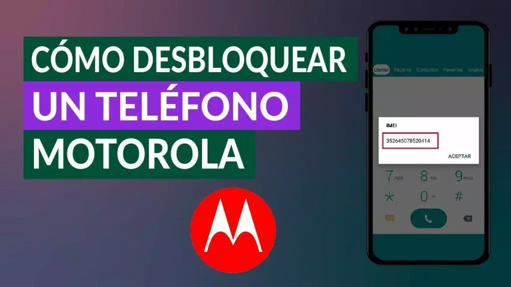 Pantalla del teléfono Motorola que muestra el número IMEI para desbloquear la red.