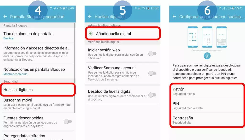 Configuración de desbloqueo con huella dactilar del Samsung Galaxy S6. Pasos para desbloquearlo con huella dactilar.